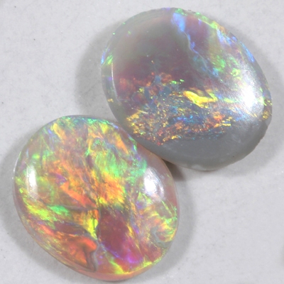 SOLID SEMI BLACK OPALS Matching pair, 3D, pattern, Bright multicoloured fire 